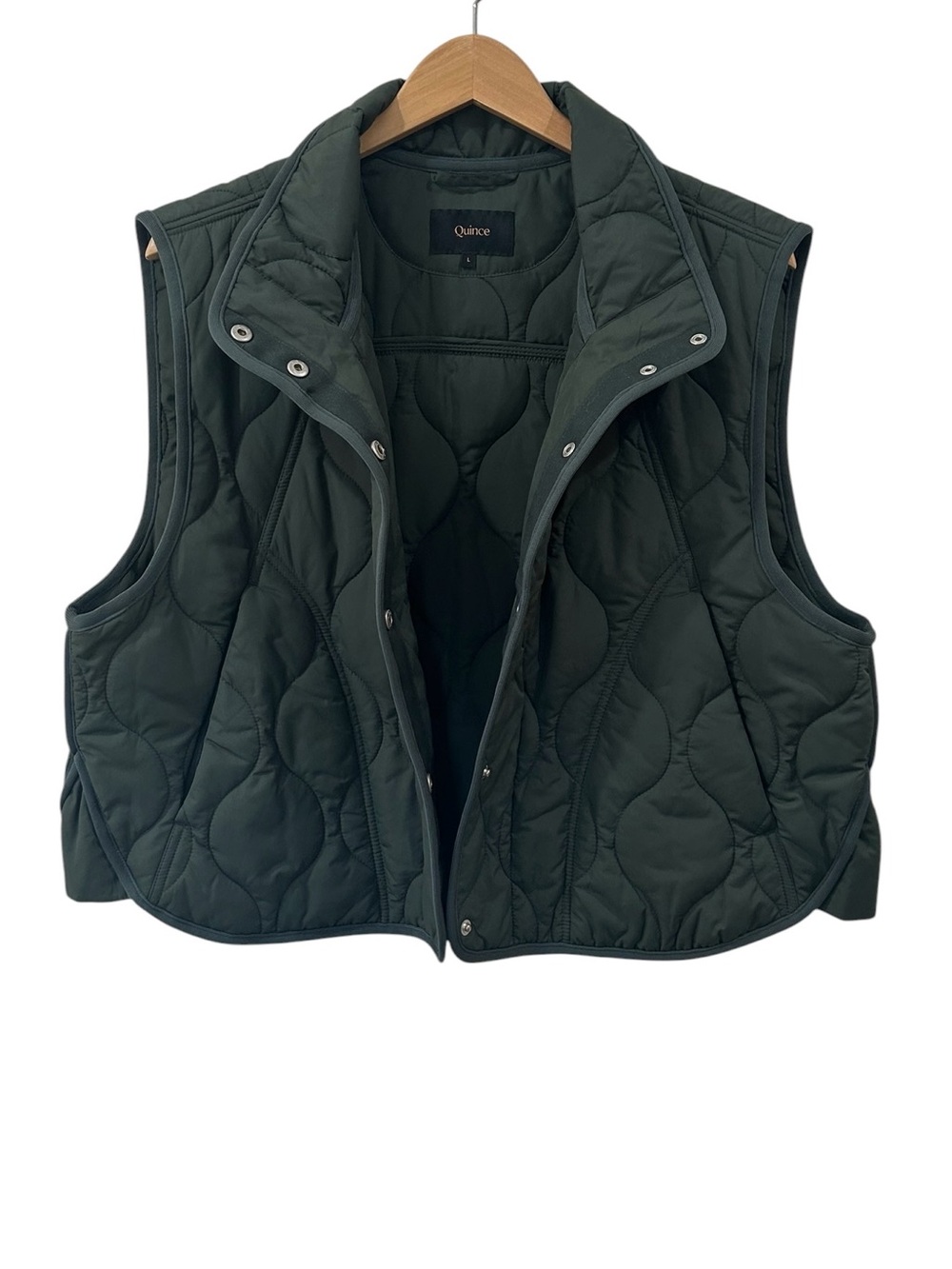 Quince women’s Featherless Quilted Puffer Vest L Green boxy layering outdoorsy - Picture 3 of 9